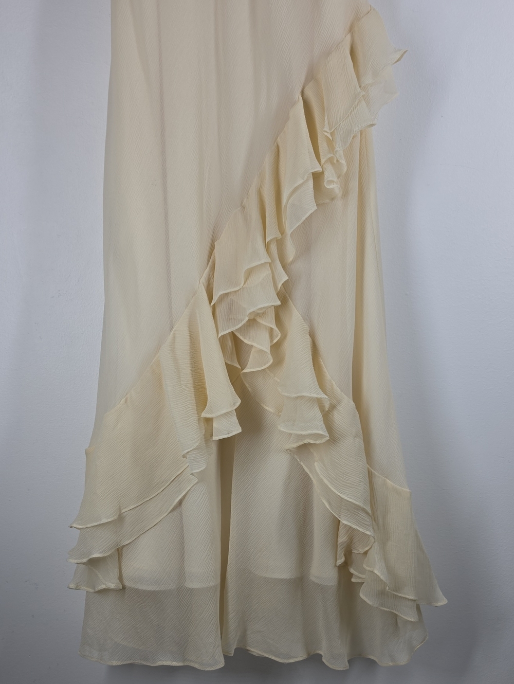 Lauren Ralph Lauren Ivory 100% Silk Ruffle Maxi Gown Dress 12 NWT - Picture 7 of 12